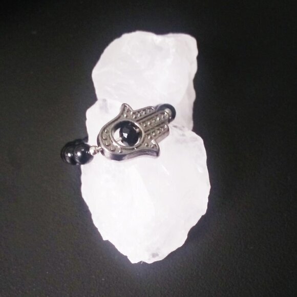 🍂🍁🍃 3/$25!!! Hamsa Hand + Black Stone Beaded Ring! Protections + Blessings! - Picture 4 of 9